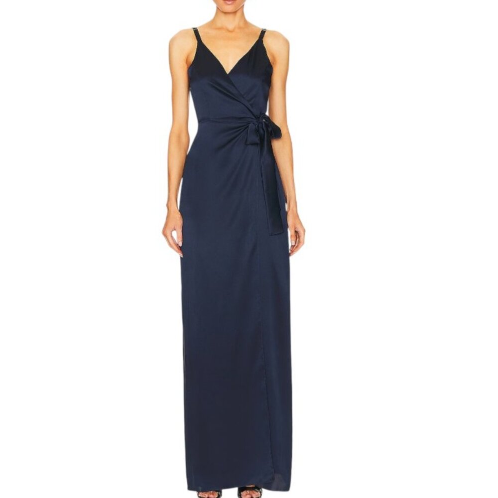 NWT Amanda Uprichard Liberty Dress Black Wrap Dress Maxi Silk L Wedding Guest